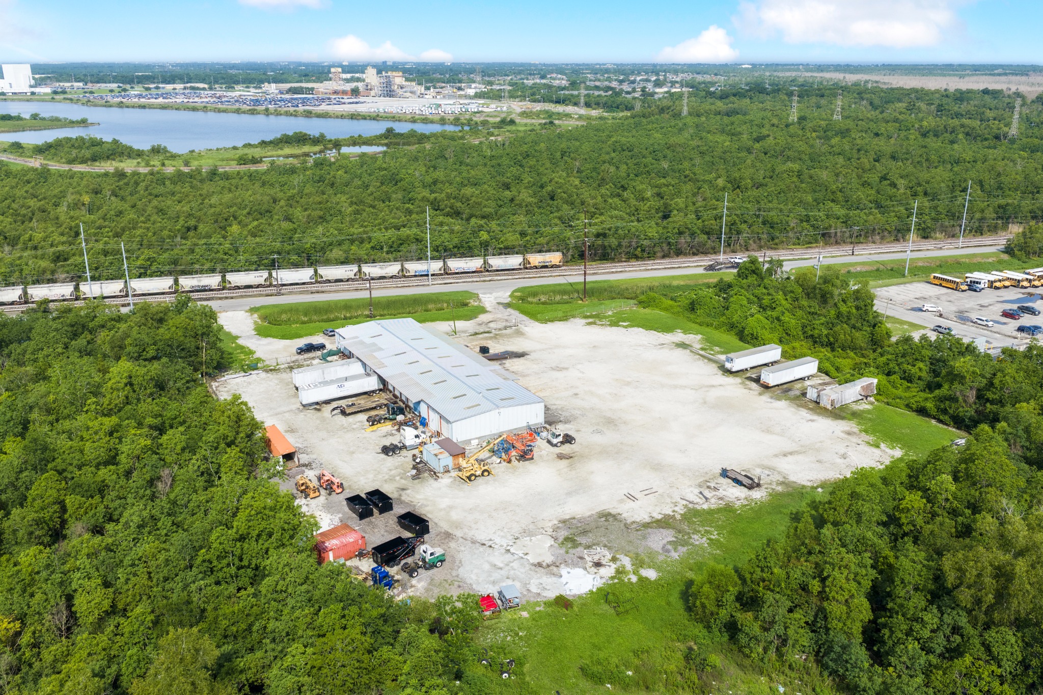 Large yard and warehouse aerial